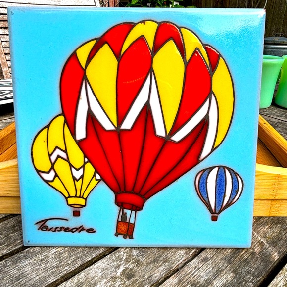 Artist ,Cleo Teissedre Hot Air Balloons Hand Painted Ceramic Tile - Picture 2 of 7